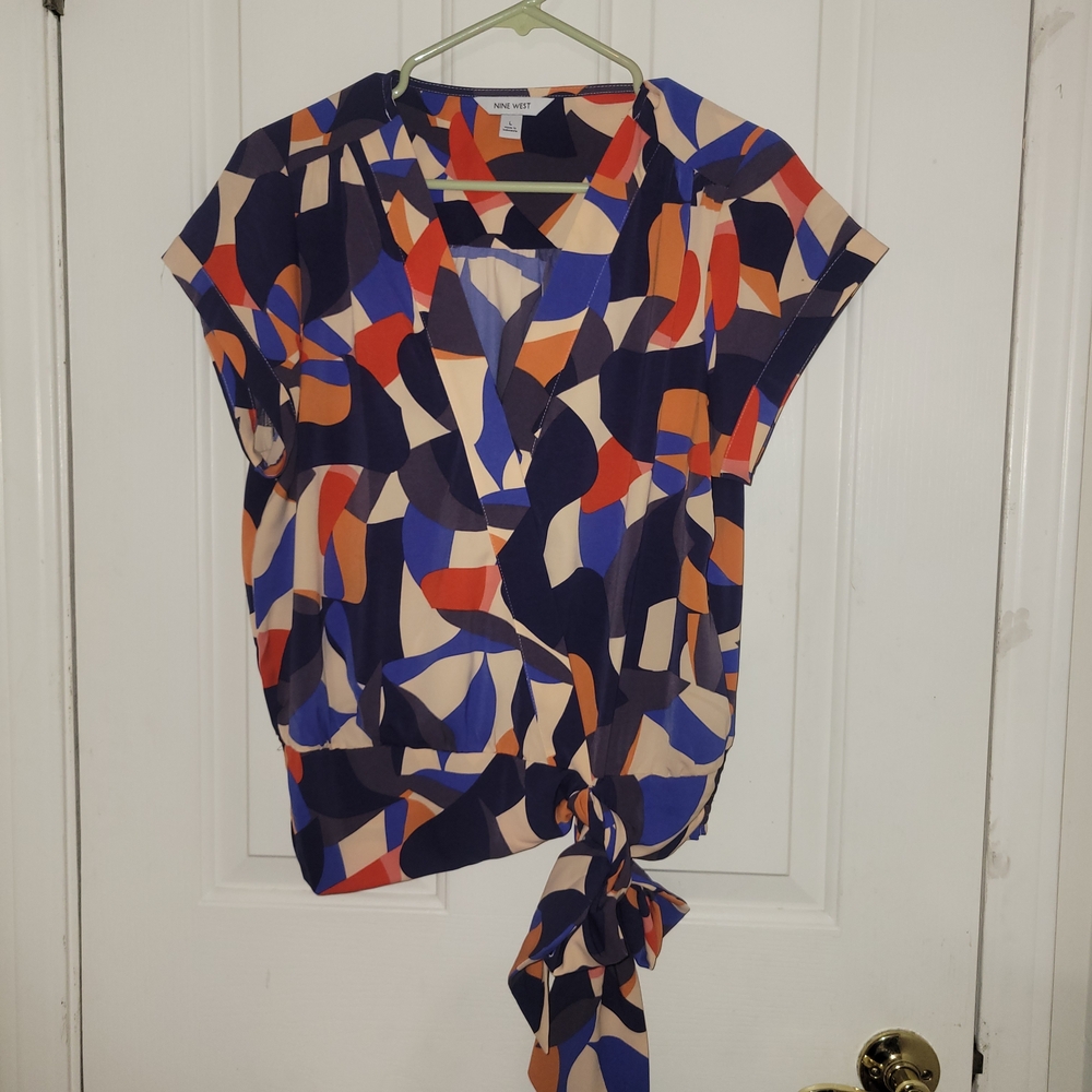 Nine West Geometric Tie-Front Blouse